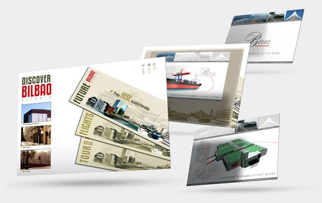 Imágenes del diseño de la interfaz de la aplicación multimedia interactiva de Bilbao Stereoscopic