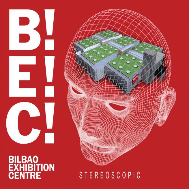 Imagen del diseño de cartel para la maqueta virtual estereoscópica del Bilbao Exhibition Centre