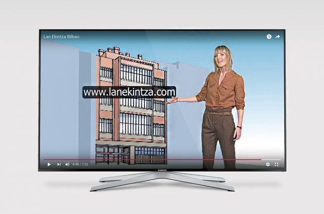 Televisión emitiendo el vídeo de presentación de Lanekintza