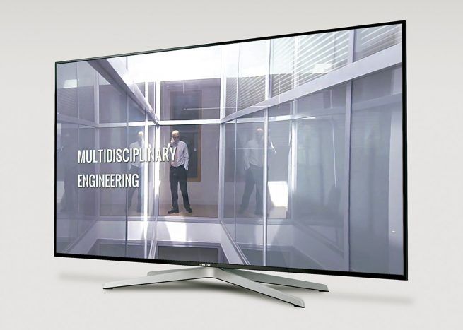 Televisión emitiendo el vídeo de MB Sistemas, presentando esta ingeniería multidisciplinar.